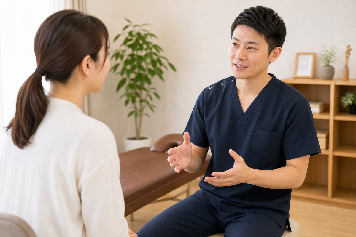交通事故後の神経学的検査について質問する人