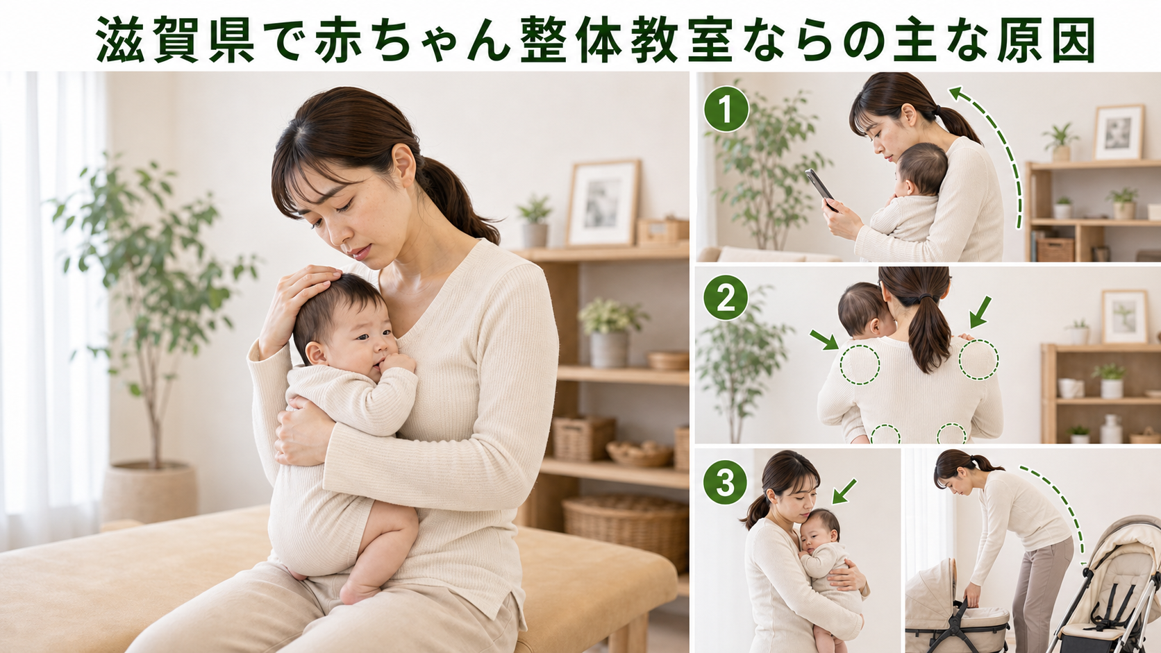 滋賀県で赤ちゃん整体教室ならの主な原因を姿勢・関節・筋肉・生活動作のつながりから確認するイメージ画像