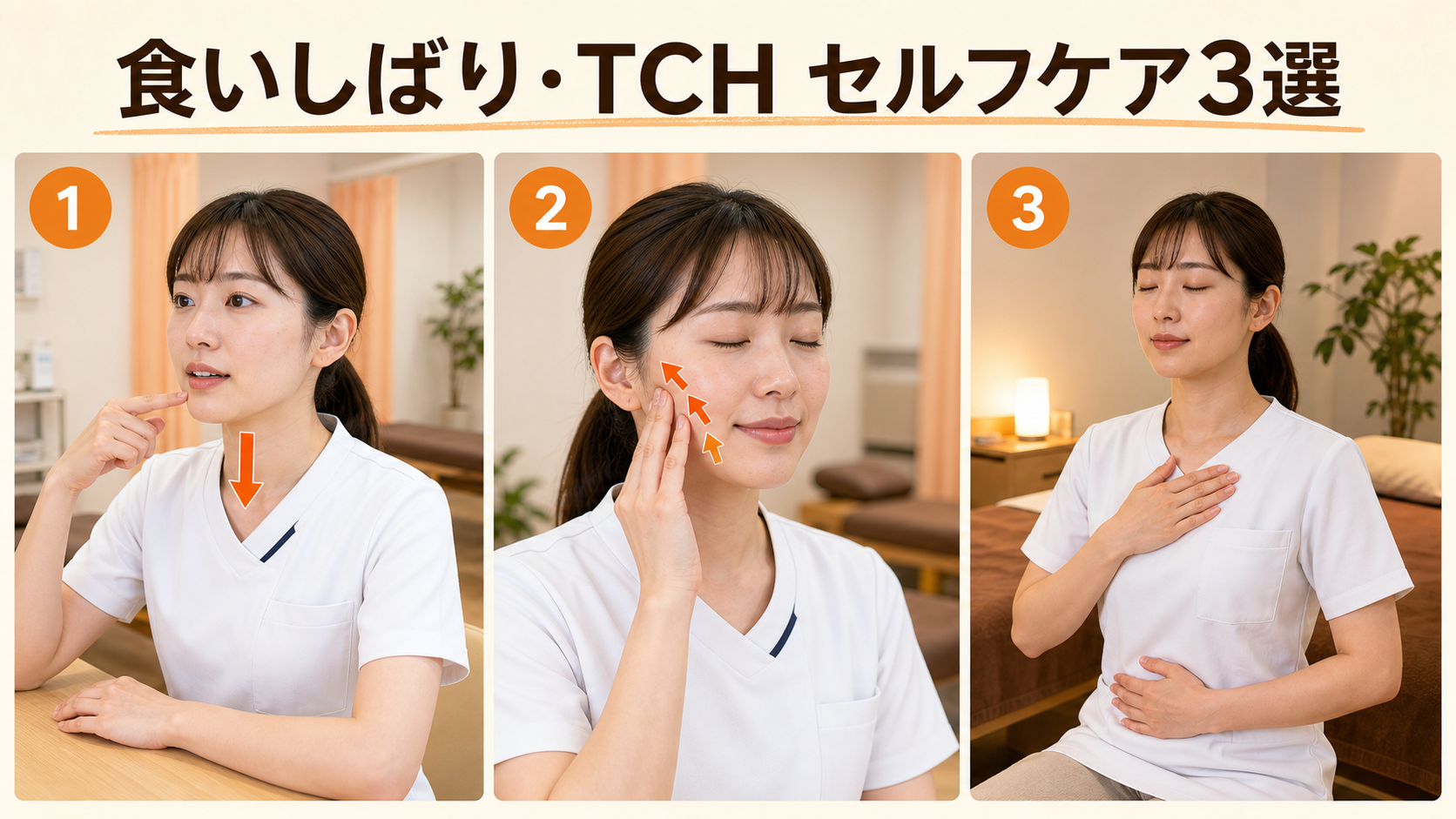 彦根市で食いしばりTCHを減らす歯を離す合図・咬筋セルフケア・寝る前の呼吸3選
