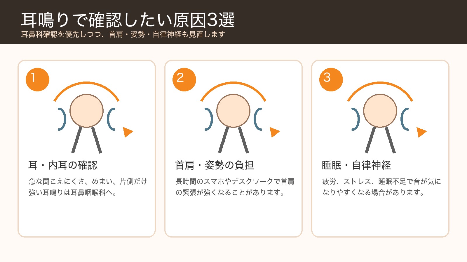 彦根市で耳鳴りの原因として確認したい耳鼻科確認・首肩姿勢・自律神経の3選