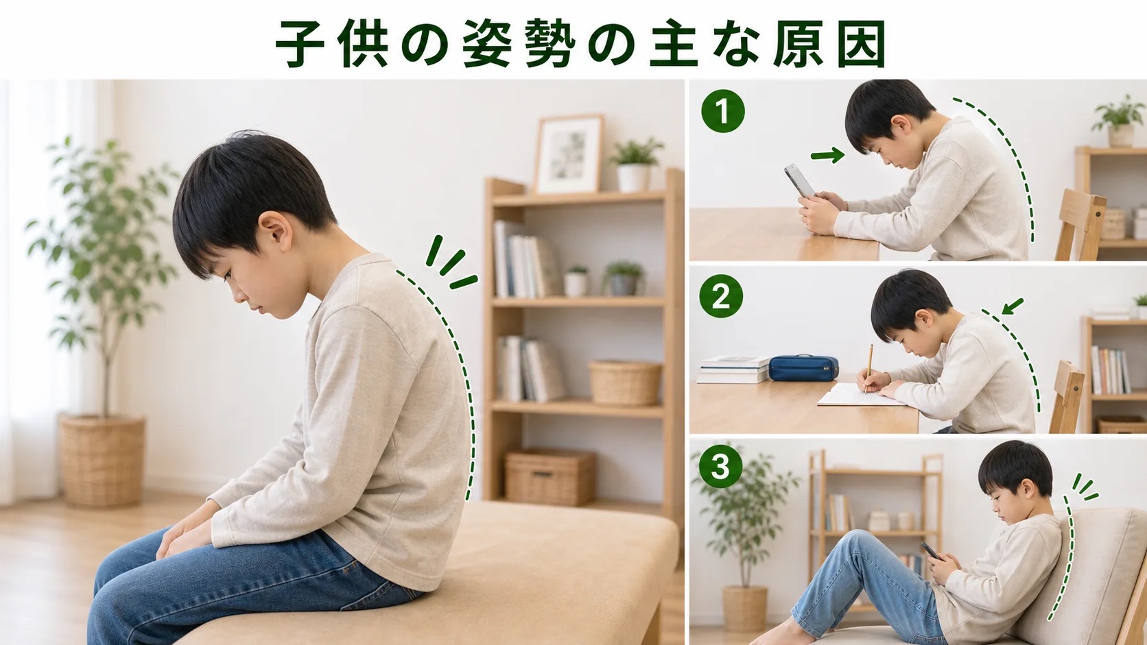 家庭で子どもの座り姿勢を確認するイメージ