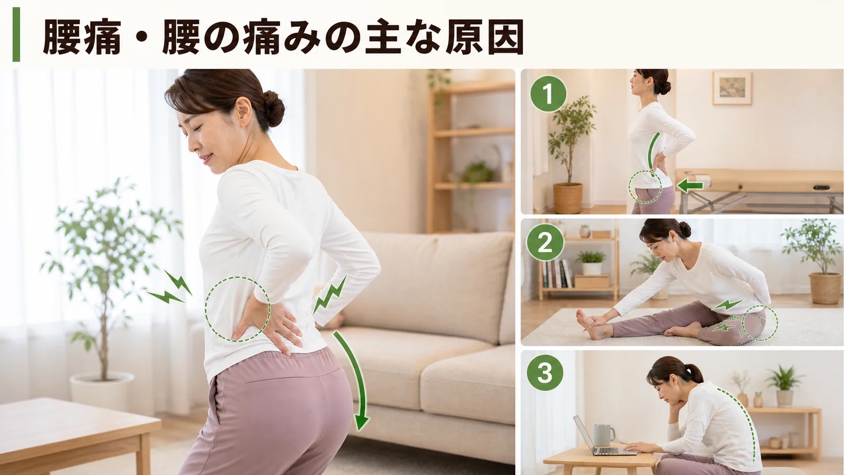 座り仕事で首肩だけでなく腰の状態も確認するイメージ
