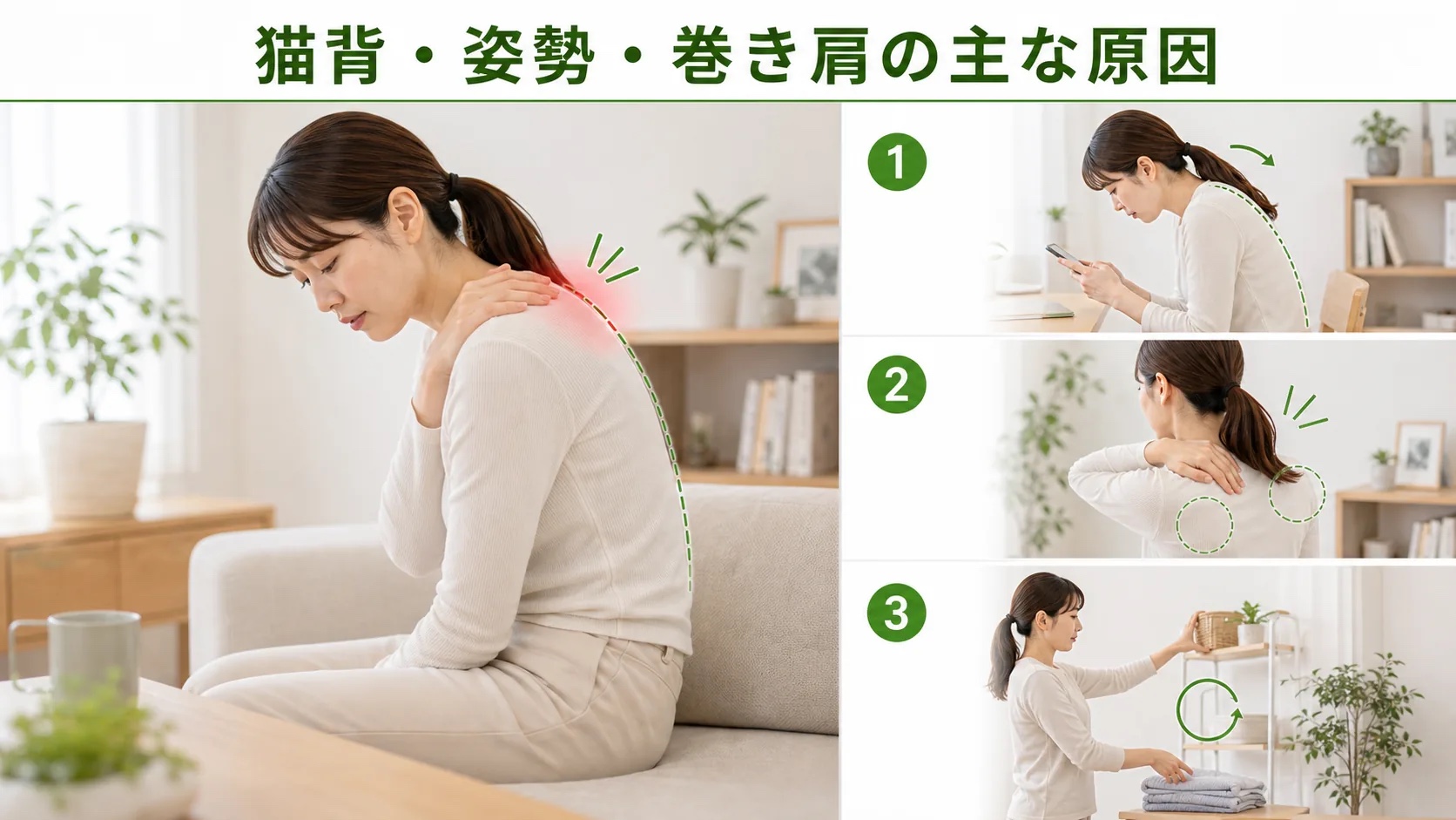 姿勢と体幹の使い方を確認してEMSの対象を考えるイメージ