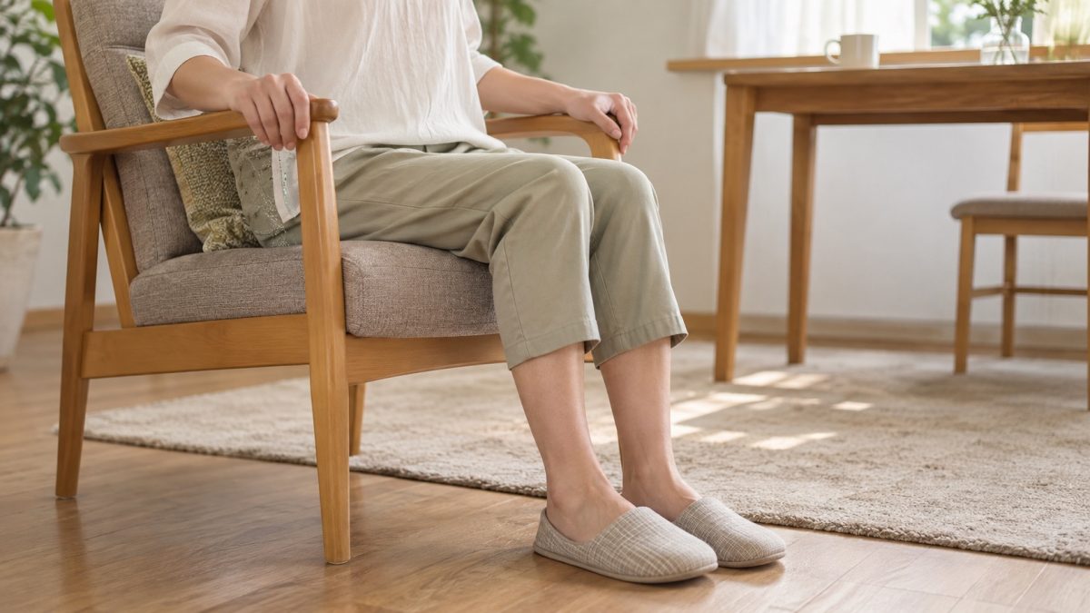 肘掛けのある椅子を使い、日常の動作に備える場面のイメージ
