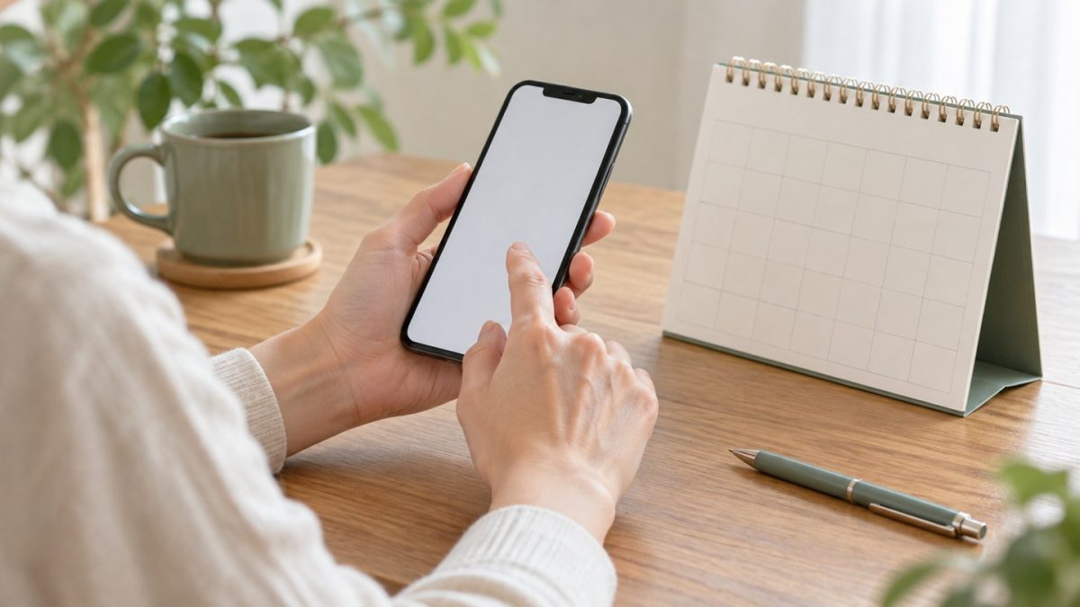 スマートフォンとカレンダーで相談の予約日を考えるイメージ（AI生成）